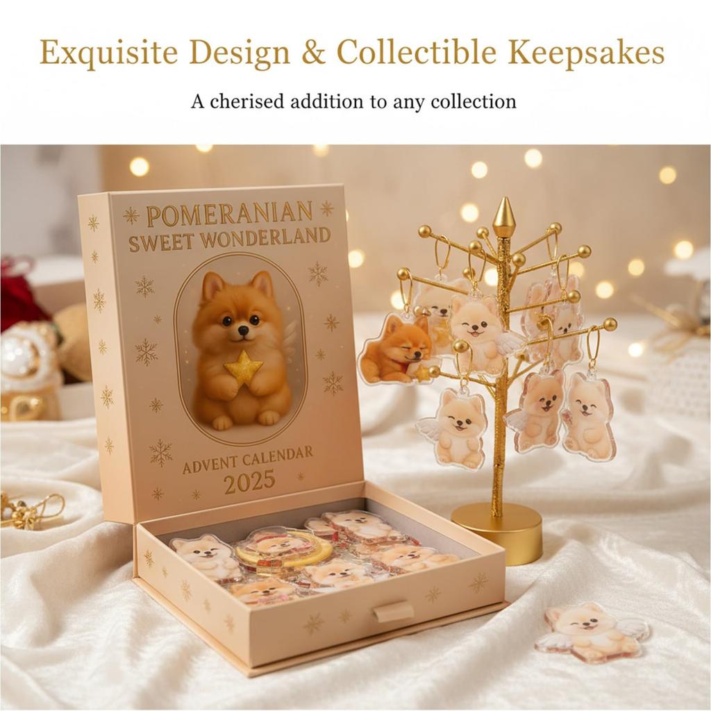 Pomerania Dulce País de las Maravillas Navidad 24 Días de Sorpresas Festivas Adornos para Perros con 24 Muñecos Acrílicos 2D Calendario de Cuenta Atrás de 24 Días