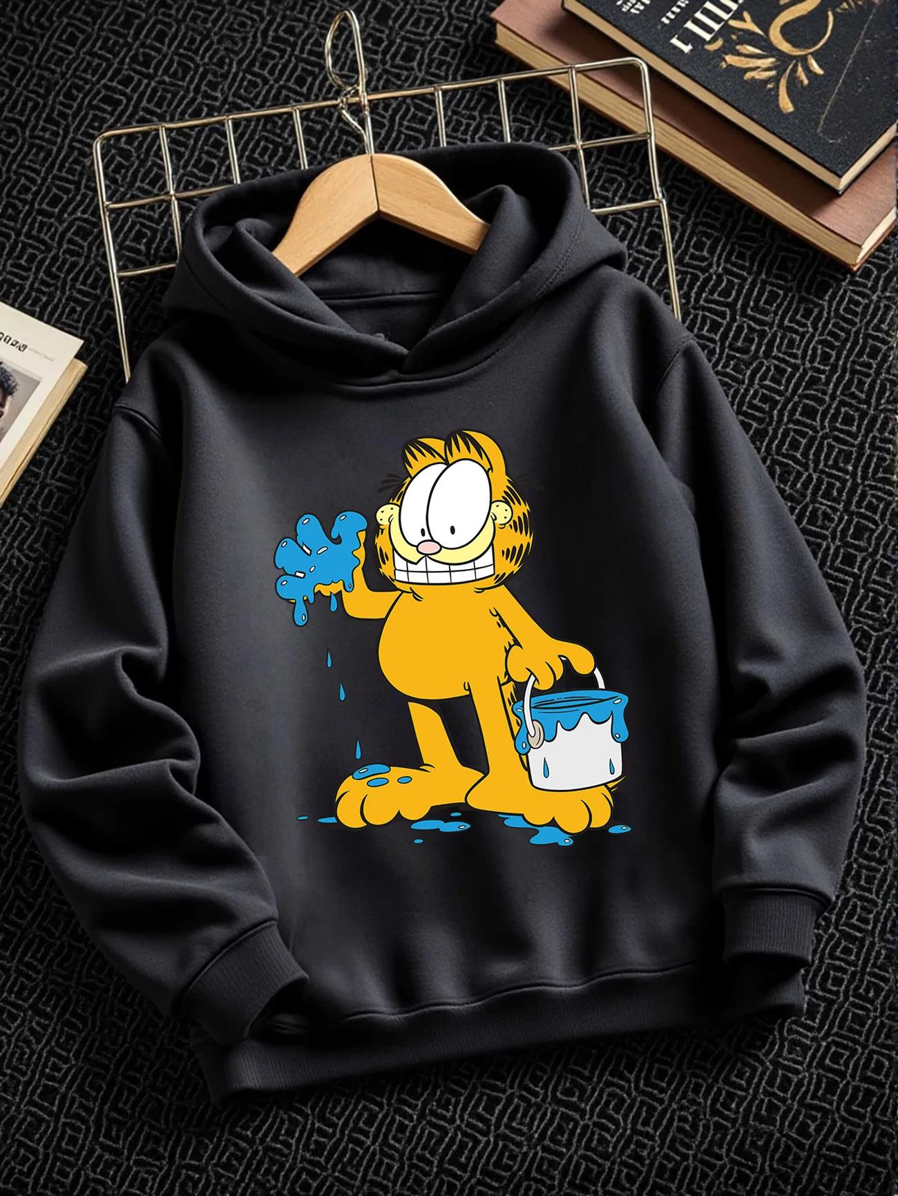 Sassy Garfield Hooded Sweatshirt Kids Summer Cute Cartoon Crewneck Casual Ages 3-14 100