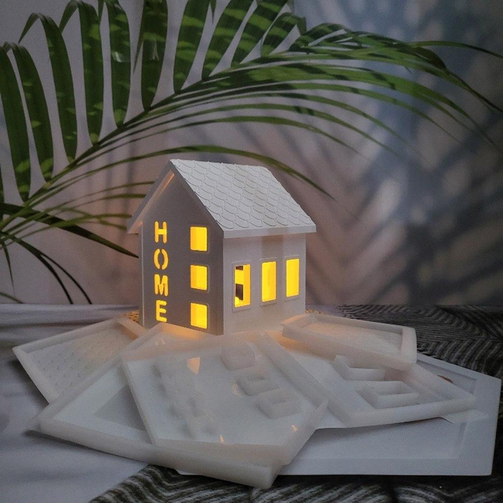 3D House Silicone Molds for Resin Concrete Home House Candle Holder Mold House Shaped Gypsum Mold Table Decorations