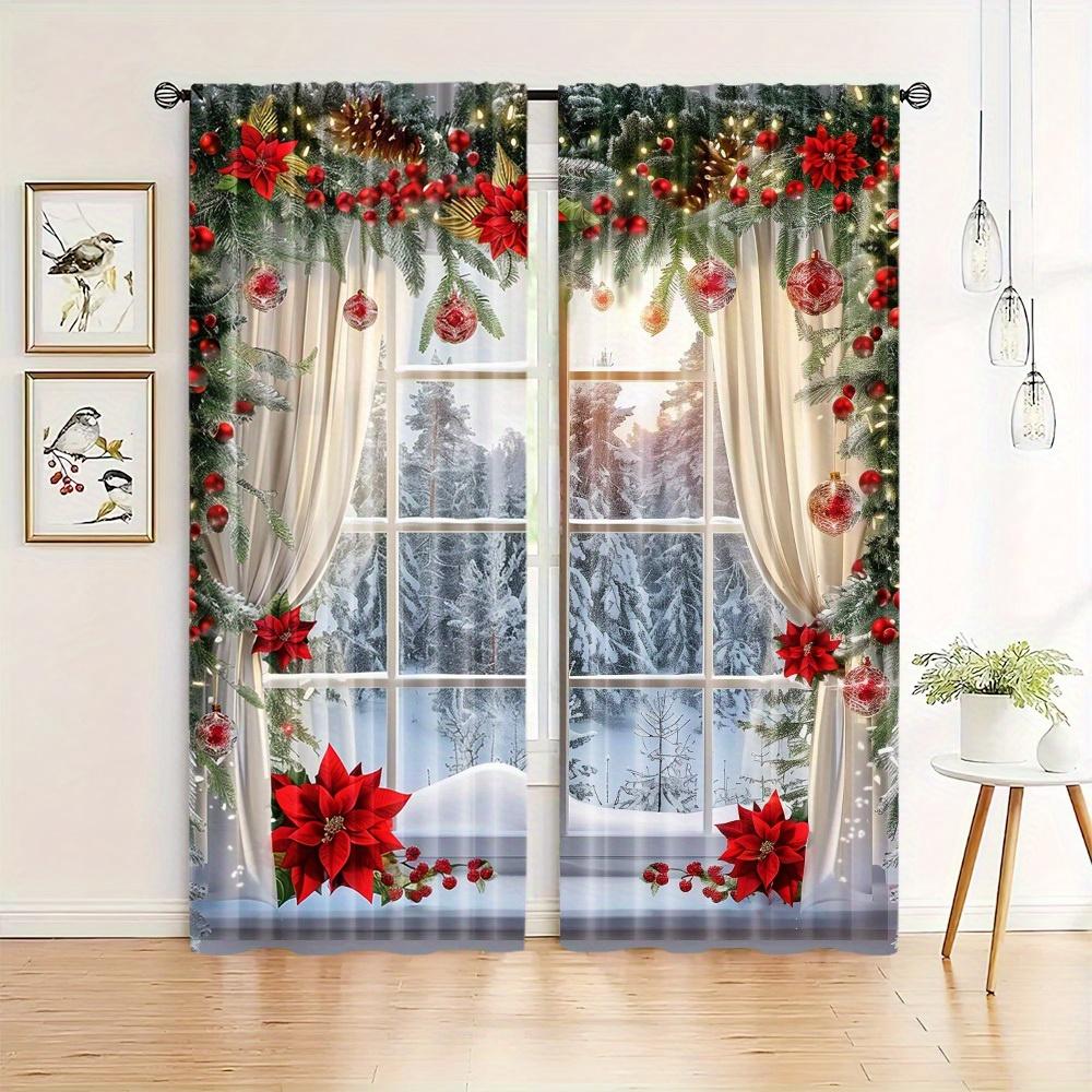 

2 шт. Праздничные рождественские шторы с зелеными сосновыми и золотыми украшениями - дизайн кармана для гостиной, спальни, офиса 135W165H(CM)53x65in&rod pocket