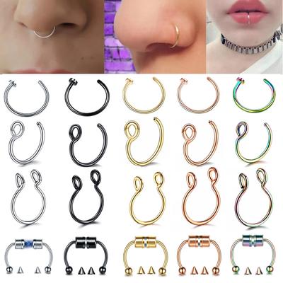 1 peça de aço inoxidável falso nariz anel argola septo anéis c clipe lábio anel brinco para mulheres falso piercing corpo jóias não perfurado