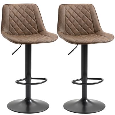 Set of 2 Kitchen Stools High Stools with Adjustable Height Swivel Seat 46.5x51x86-106 Cm Brown