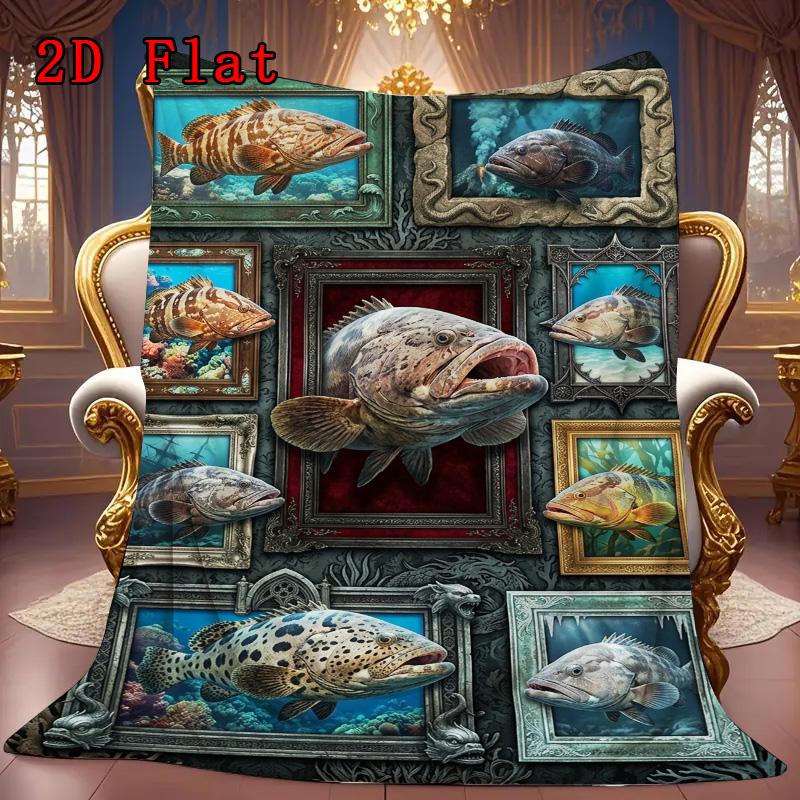 Ocean Fish Collage 2D Flat Pattern Flannel Blanket, High Quality All Seasons, Home Decor, Warmth and Comfort, Perfect for Christmas Gifts.