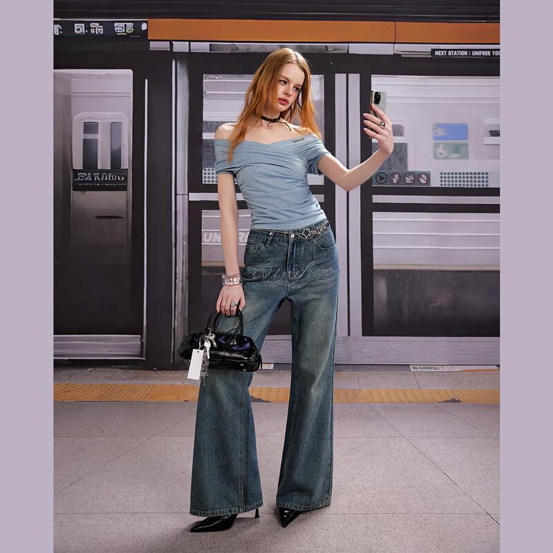 

UNIFREE Glitter Pleated One-Shoulder Slim-Fit T-Shirt M