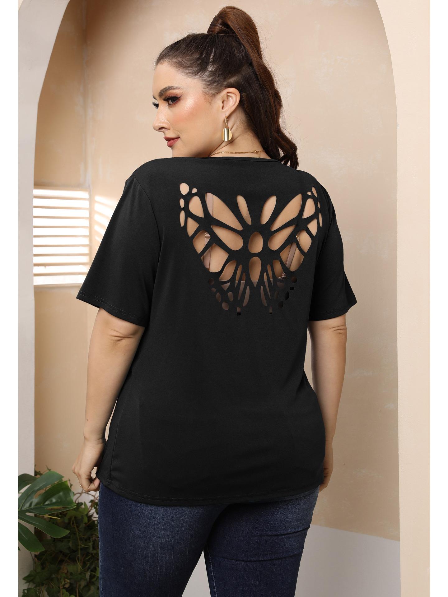 

Однотонная футболка больших размеров, женская летняя одежда, большие женские футболки, футболки с бабочками, женские повседневные футболки, топы, распродажа с фабрики 0XL чёрный