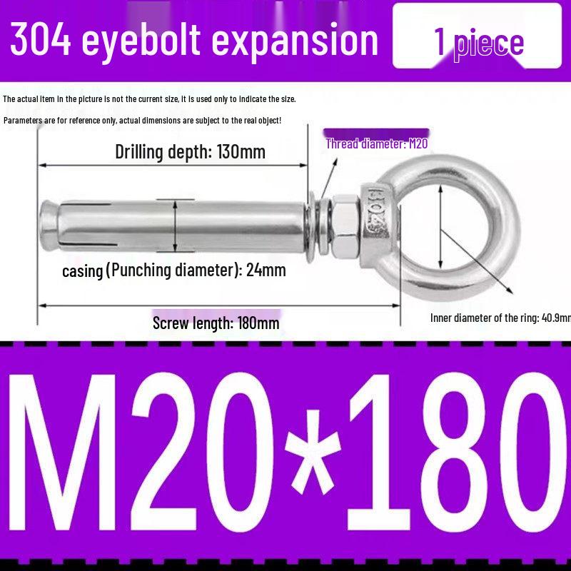 304 Stainless Steel Expansion Bolt with Ring Hook, M6/M8/M10/M12.