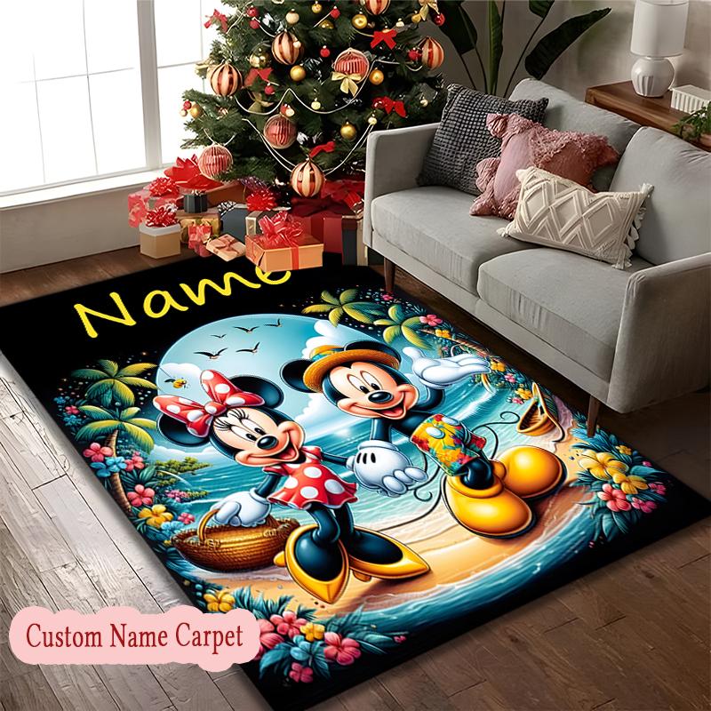 [Mickey Minnie Mouse Area Carpet] Easy Maintenance Chair Rug for Conference Room Use, Customize Name Floor Mat