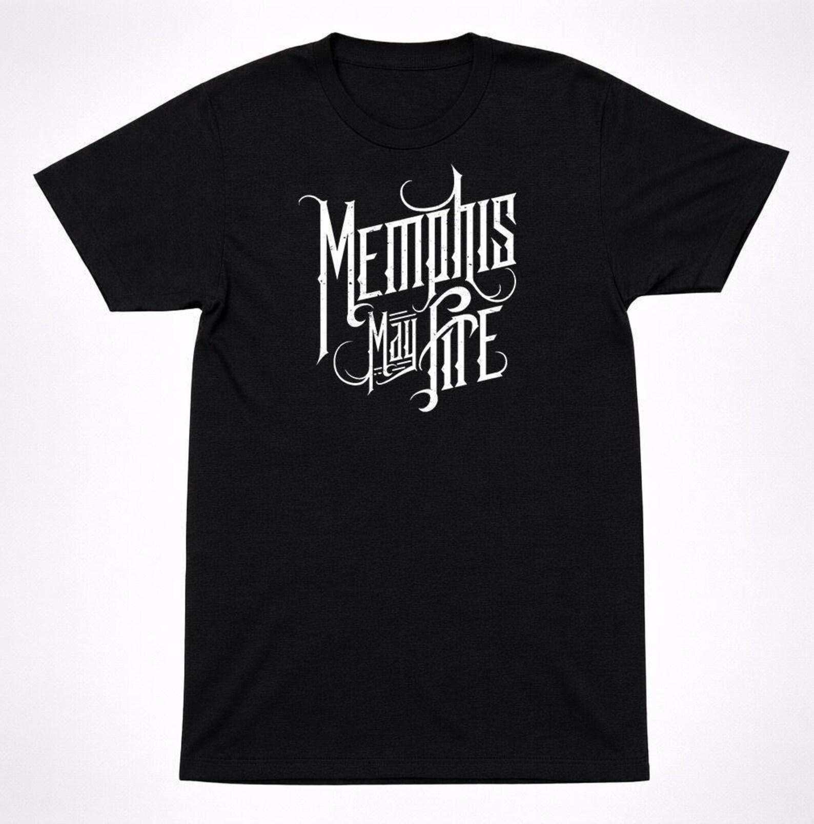 Memphis May Fire MMF Script Logo Tee, Black Metalcore Band Shirt, Ornate Script Logo (Unisex S-XXL, Cotton) M