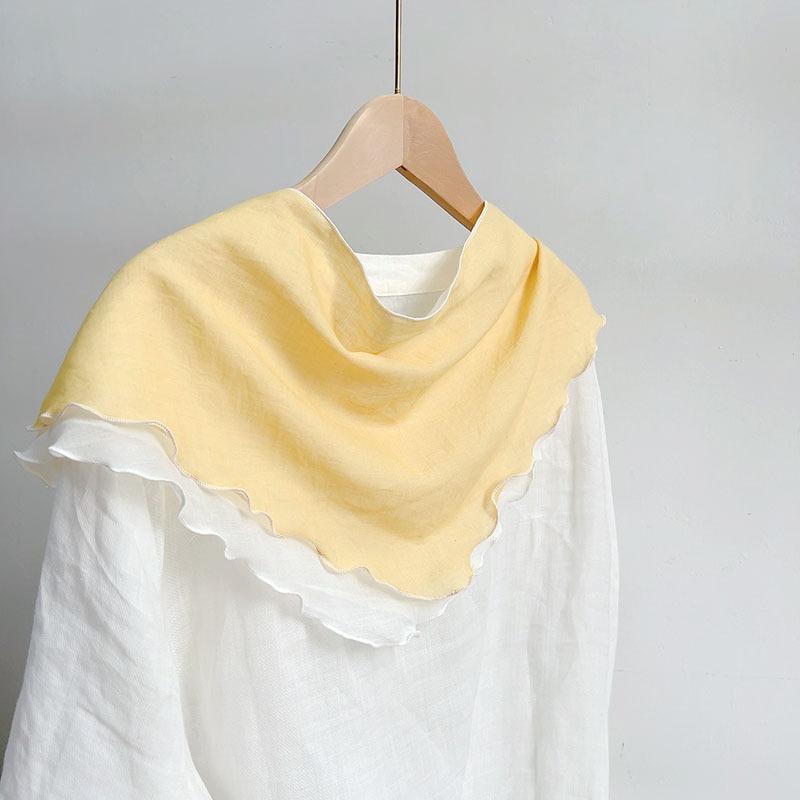 Double Layer Triangle Scarf Women Cotton Linen Scarves Solid Color Scarf Small Shawl Korean Version Shawl  All-match Decorative