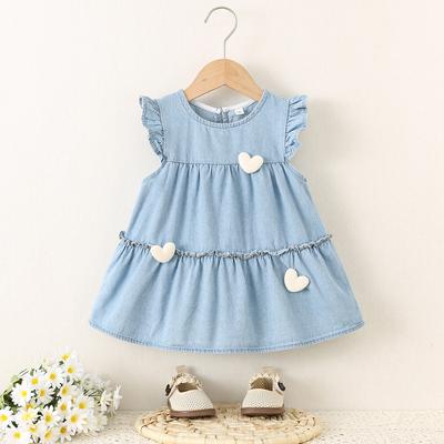 Ropa para Niñas Vestido Denim Manga Mariposa vestido de verano para bebé Estilo Extranjero 2025 Nuevo Vestido de Princesa