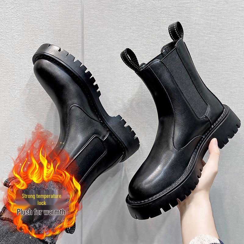 Men's Black British-Style Chelsea Boots: Soft Leather, High Top, Thick Sole, Motorcycle Workwear