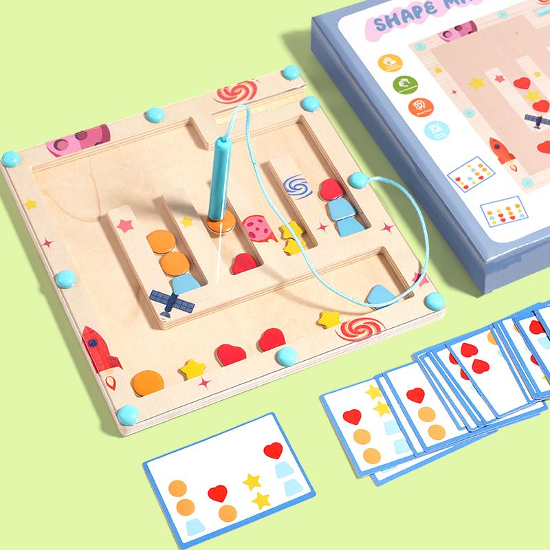 

Wooden Color Shape Magnetic Maze Magnetic Sorting Travel Board Montessori Educational Learning Toys For Age 3+ Fine Motor Skills