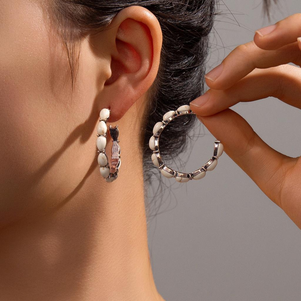 Bohemian Style Turquoise Bead Ring Earrings for Women, Versatile for Daily Wear