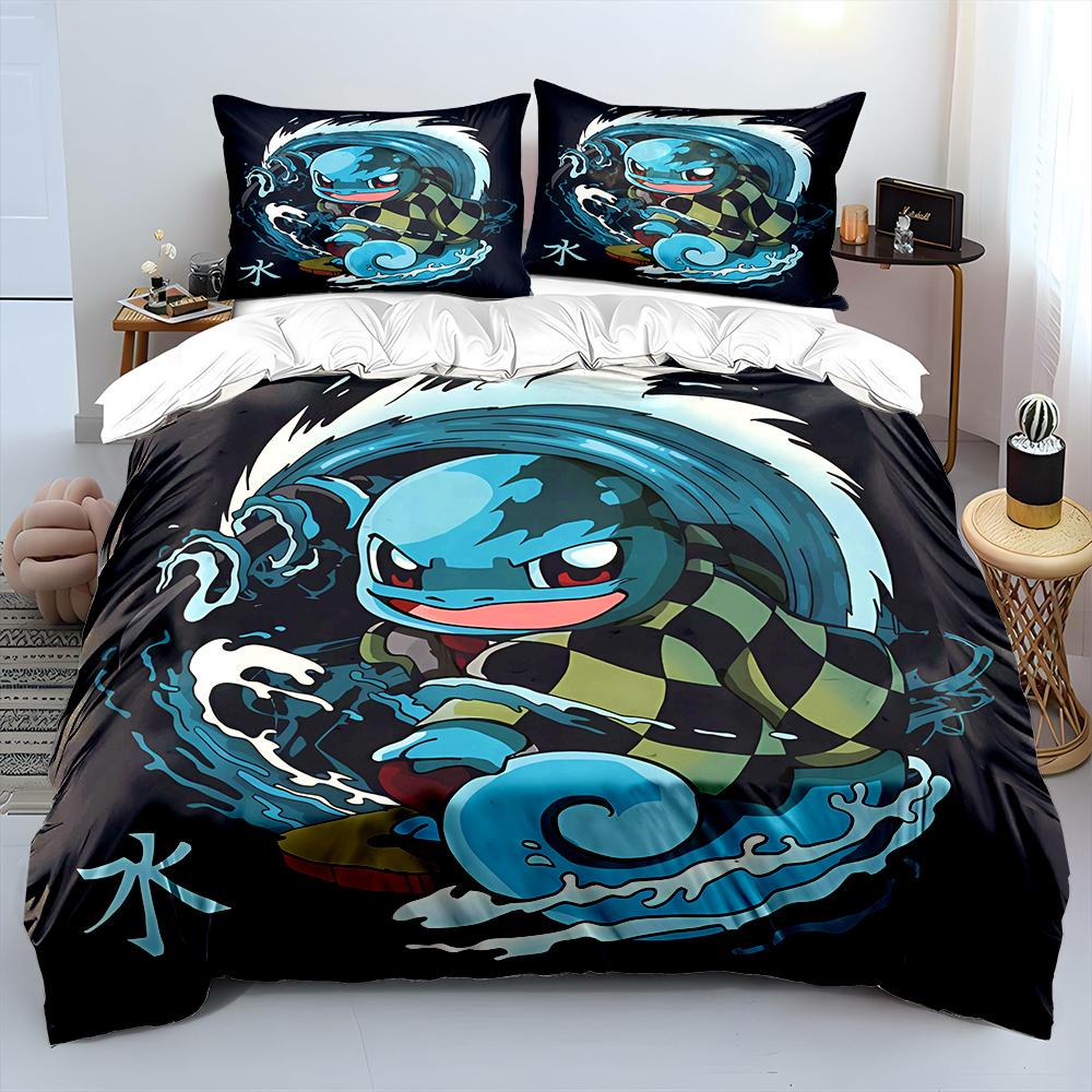 Anime Pokemon Squirtle Tištěný Měkký Povlak na Přikrývku Povlak na Polštář Ložní Souprava Děti Dospělí Pohodlná Postelová Souprava Jednolůžko King Ložní Souprava
