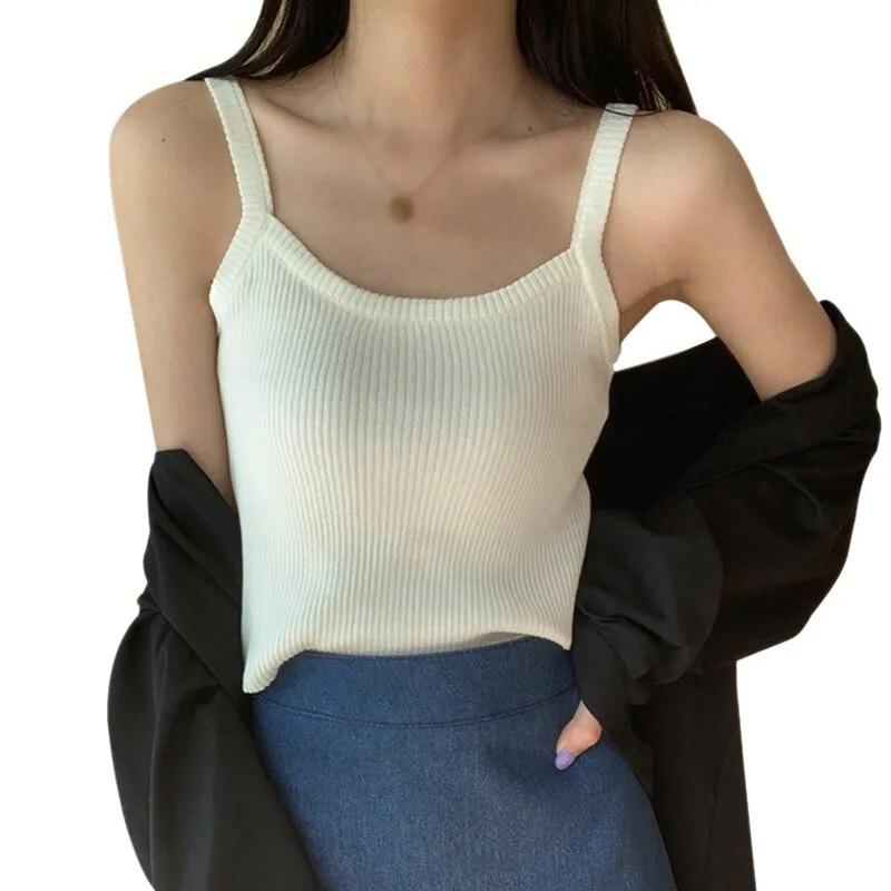 

Женский однотонный пуловер без рукавов с квадратным воротником, вязаная укороченная майка One Size