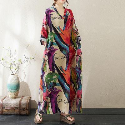 Long Sleeve Plus Size Cotton Linen Vintage New In Dresses for Women Casual Loose Maxi Long Spring Autumn Dress