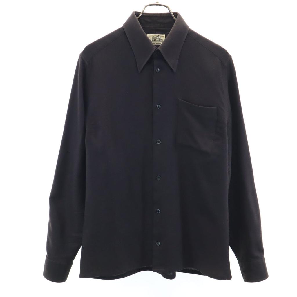 Hermes Made In France Long Sleeve Wool Shirt 42 Brown Men's Used