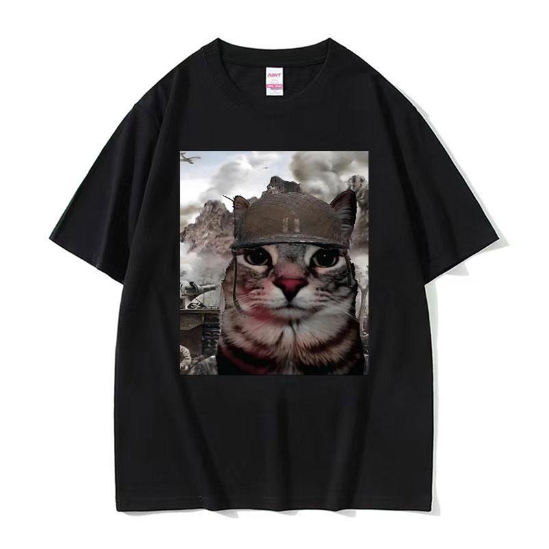 Thousand Yard Stare Funny Cat Meme T Shirts Men Womens Fashion Casual Short Sleeve Tshirts Cotton Oversized Tshirt Streetwear