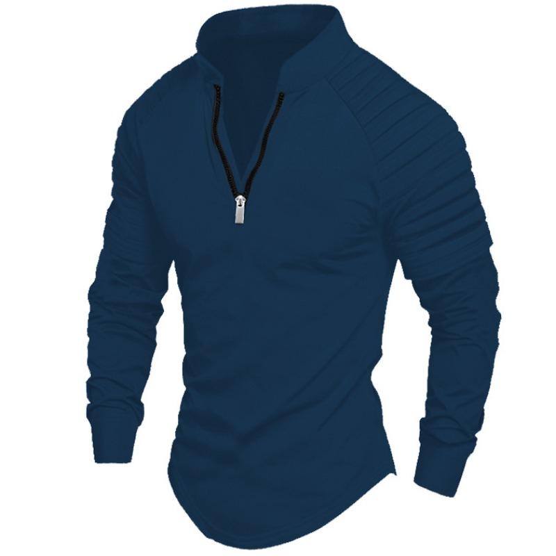 Polo de Otoño para Hombre de Color Sólido con Cremallera de Manga Larga, Jersey Deportivo para Hombre