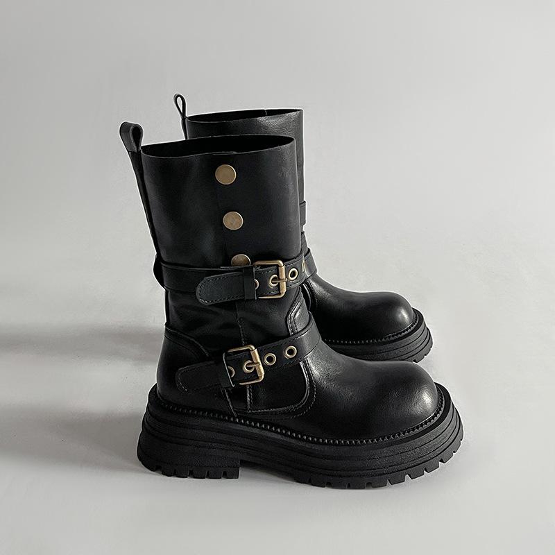 

Женские кожаные ботинки для увеличения роста Осень Зима Пряжка-ремень Челси Удобные Винтажные Нескользящие Повседневные Туфли 39 чёрный