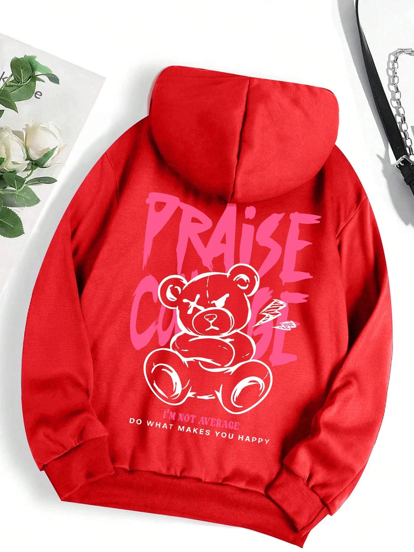 

The men s cool bear cartoon printed hoodie is a fashionable and warm streetwear and personalized sportswear for women S
