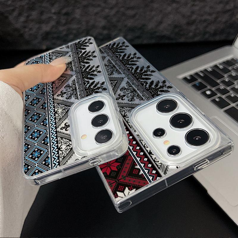 Camlet Laser Case For Samsung Galaxy S24 FE S25 S24 S23 Ultra Plus A55 A56 A54 A25 A15 A16 A34 Vintage Totem Pattern Phone Cover