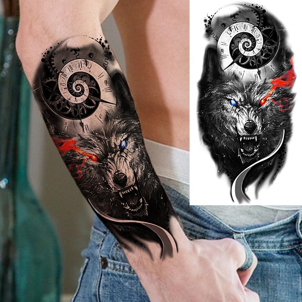 1 Sheet Forest Wolf Coyote Temporary Tattoos For Men Adults Forearm Arm Leg Body Art Drawing Fake Tattoo Sticker Transferable