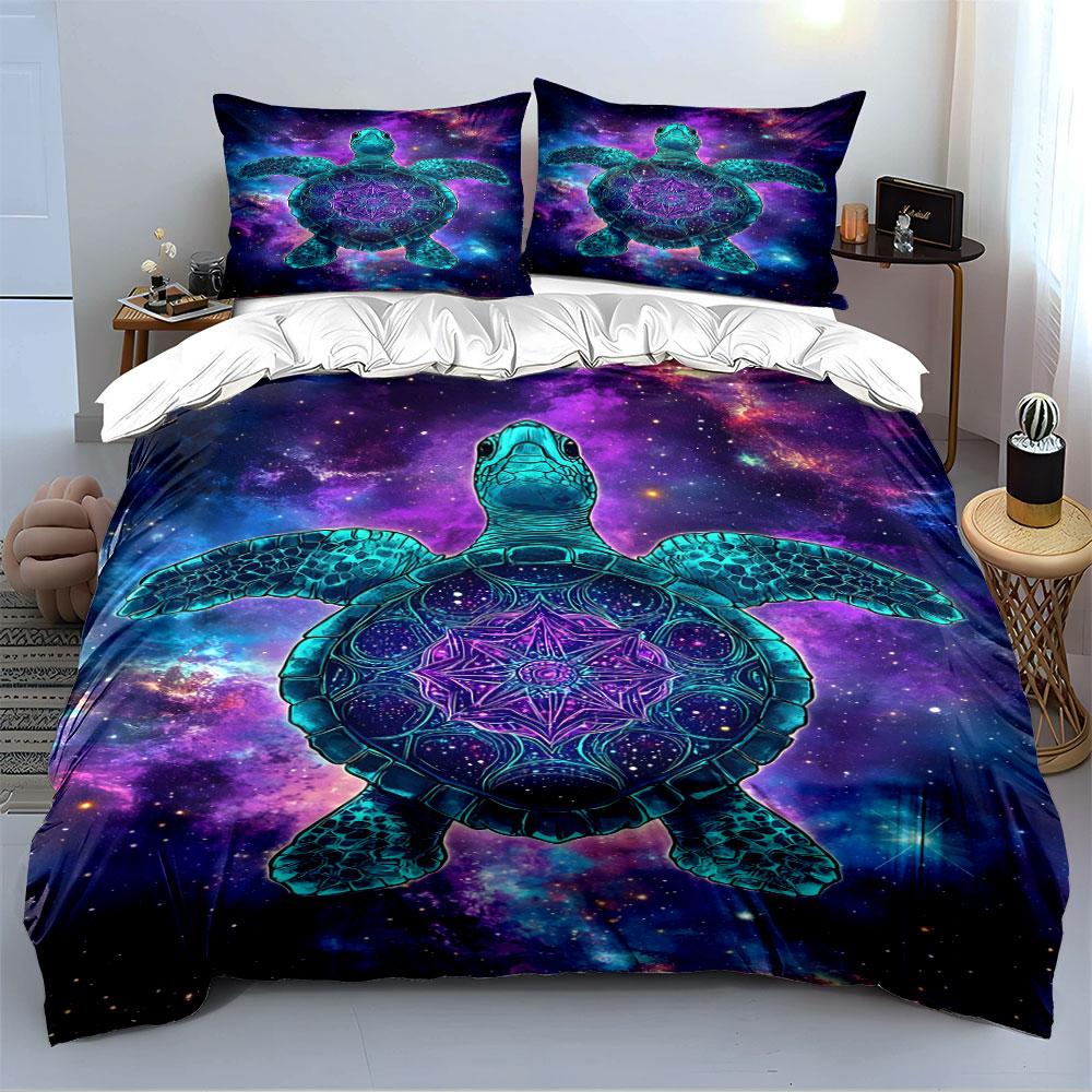 Cosmic Turtle with Galaxy Art Bedding Duvet Cover Set (1*Duvet Cover 2*Pillowcases, without duvet insert)