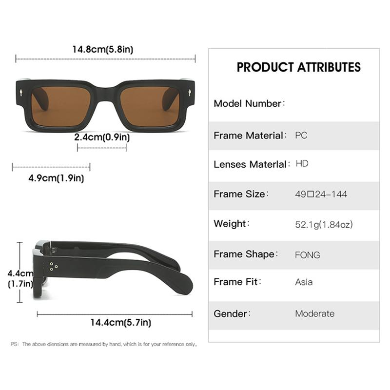 Classic Fashion Rivet Brand Designer Square Sunglasses Women For Men Luxury Vintage Punk Sunglasses Popular Hip Hop Shades Uv400