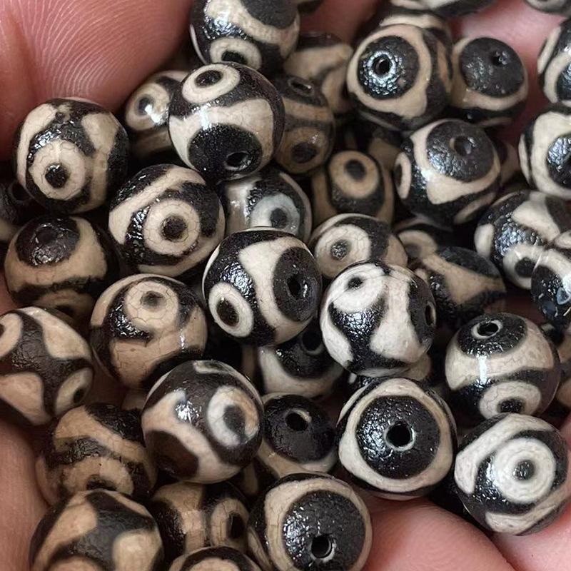 10mm Natürlicher Achat Jade Orangenschalen-Textur Schwarz & Weiß Dreiäugiger Dzi Lose Perlen