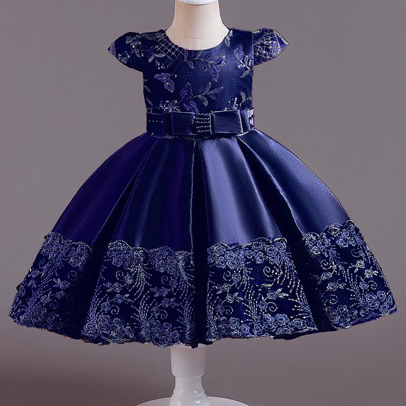 

Літній бант з квітковою вишивкою. Дитяча сукня для дівчаток. Дитячий одяг. Весільна вечірка. Елегантні вечірні сукні принцеси без рукавів. 90cm синій