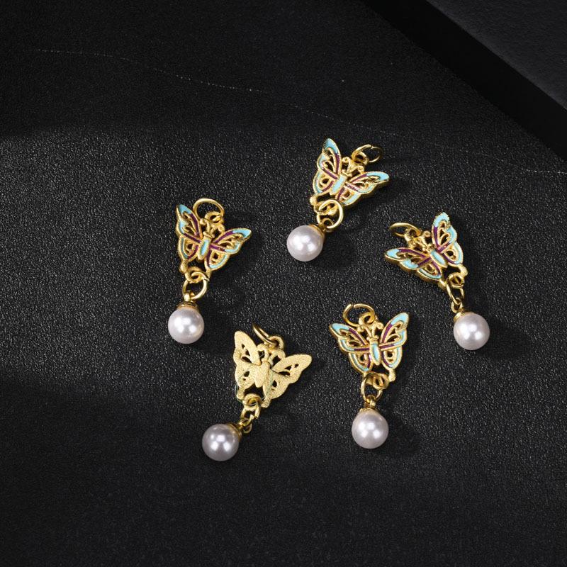 Sand Gold Butterfly Enamel Pendant with Strong Color Retention - DIY Jewelry Accessory