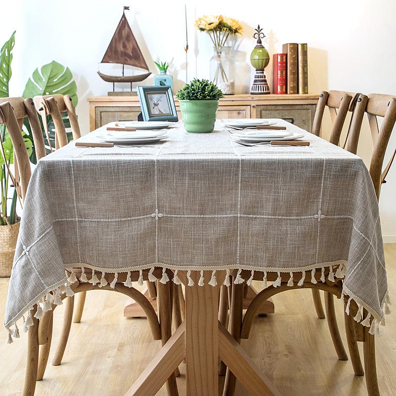 Waterproof Plaid Imitation Cotton And Linen Embroidery Fringed Lace Geometric Rectangular Dining Table Coffee Table Tablecloth Tablecloth