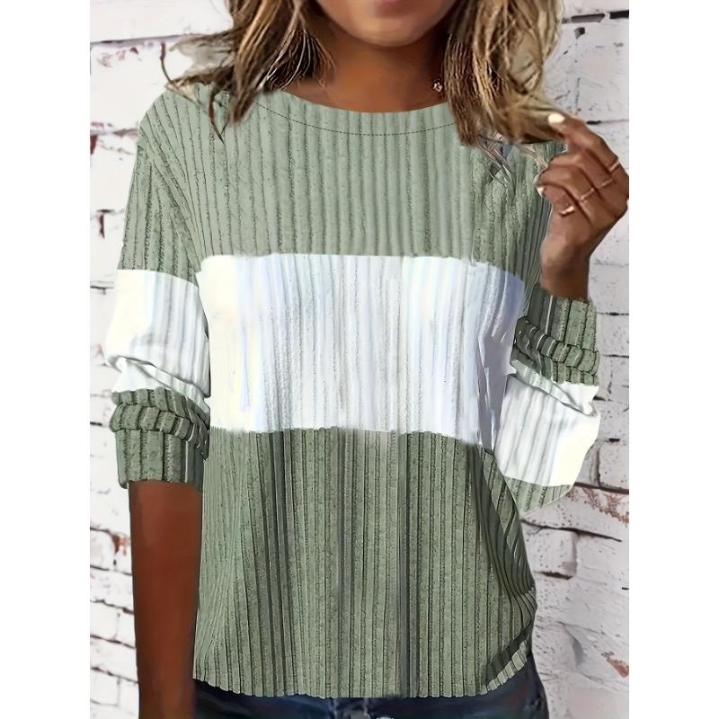 Women's Autumn Winter Woolen Patchwork Long Sleeve T-shirt Top