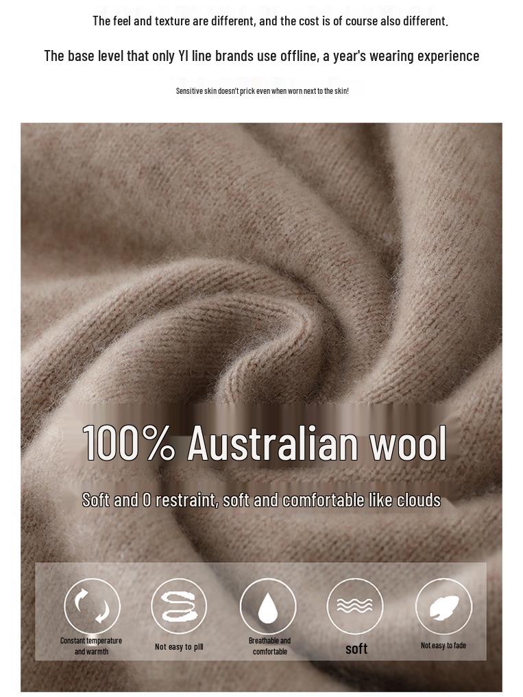 Men's 100% Wool Half-High Neck Loose Knit Sweater - Autumn/Winter Cashmere Pullover