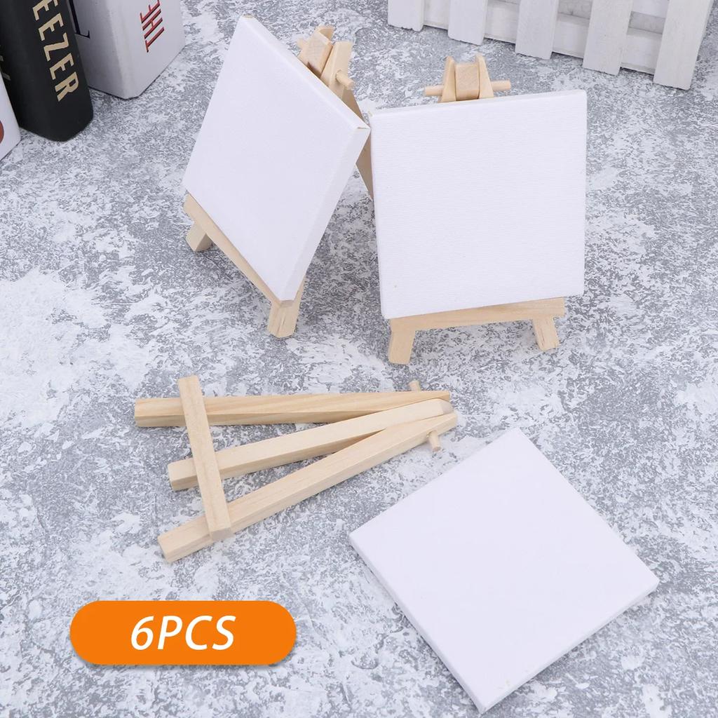 Set Mini Tela e Cavalletto per Bambini 3pz/6pz con Pannelli e Cavalletti in Legno Materiali per Disegno Pittura a Olio DIY Graffiti Arte