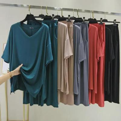 Wiosna/Lato Modal V-neck Luźny Casualowy Zestaw Piżamowy Plus Size
