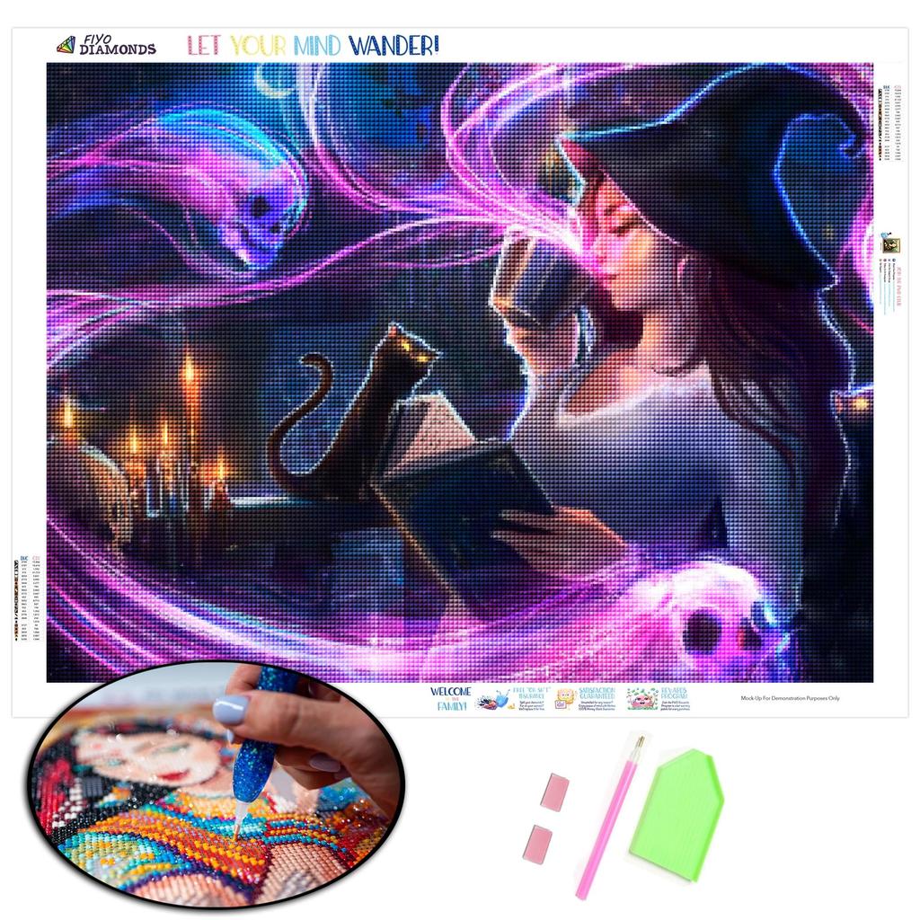 5D DIY Diamant Malerei Frau Hexe Diamant Stickerei Verkauf Porträt schwarze Katze Bilder von Strass Mosaik Wandkunst
