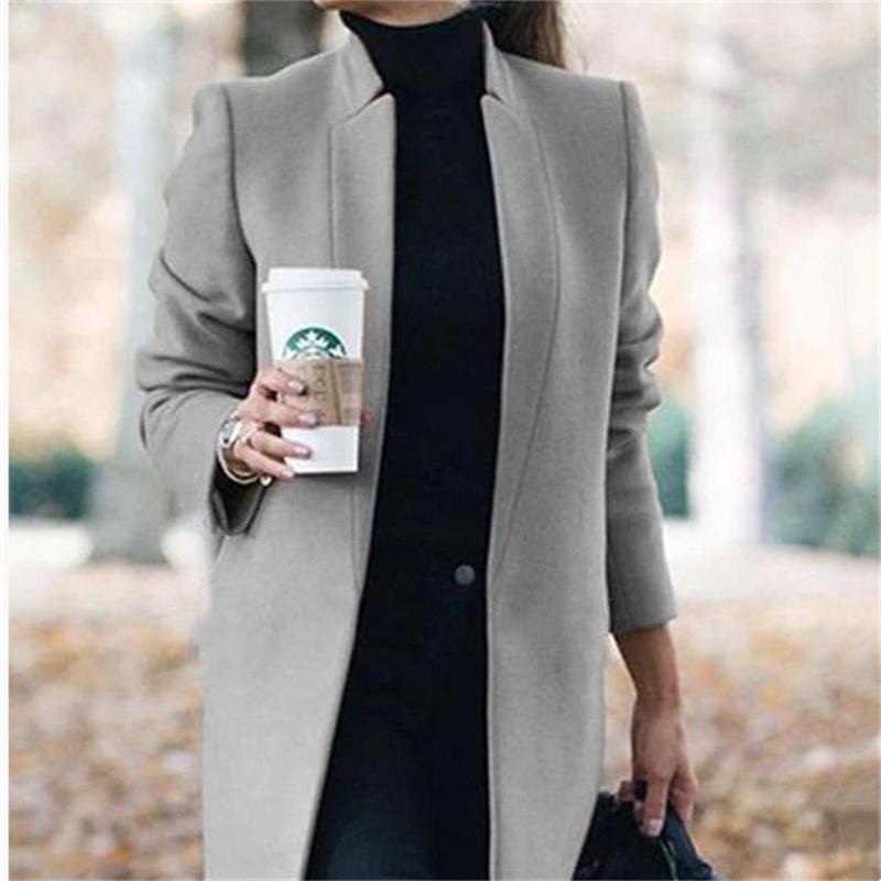 Abrigo de otoño e invierno Color sólido Soporte Collar Chaqueta de lana Mujer  Ropa formal Slim Cardigan Coat Plus Size S-5XL comprar a buen precio —  entrega gratuita, reseñas reales con fotos —