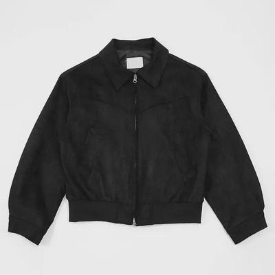 Korean Men's Suede Lapel Zipper Flight Jacket - Autumn/Winter Trendy Hong Kong Style