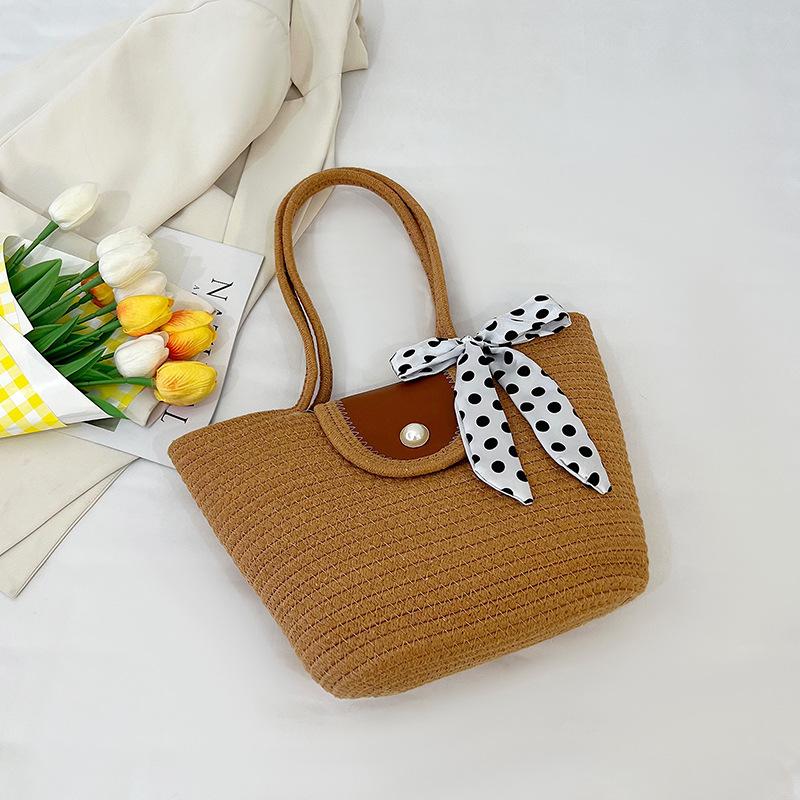 

Japanese beach vacation woven bucket bag ins fashion trend Korean straw bag pastoral shoulder armpit bag коричневый
