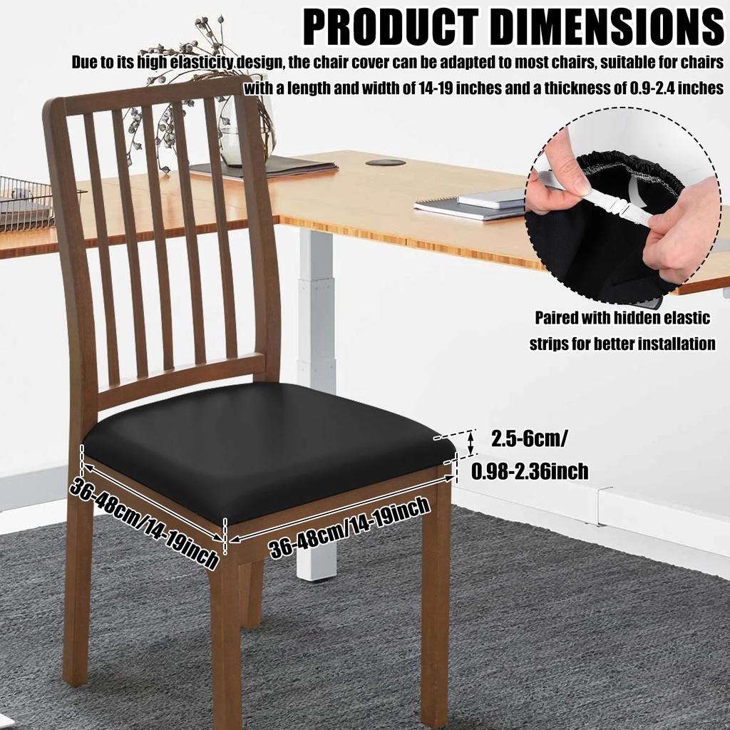 4Pcs Dining Chair Seat Cover Set Leather Waterproof Chair Cushion Cover Kitchen Chair Seat Protector Slipcover Furniture Decor