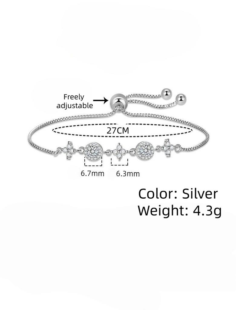 925 Silver Bracelet Four-leaf Round White Zircon Ladies Fashion Simple Birthday Party Wedding Anniversary Jewelry Gift