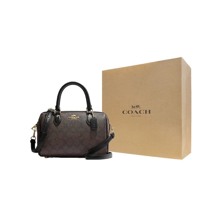 Coach Rowan 25 Klassische Monogramm Reißverschluss Leinwand und Leder Boston Tasche Damen Umhängetasche Braun CH280-IMAA8