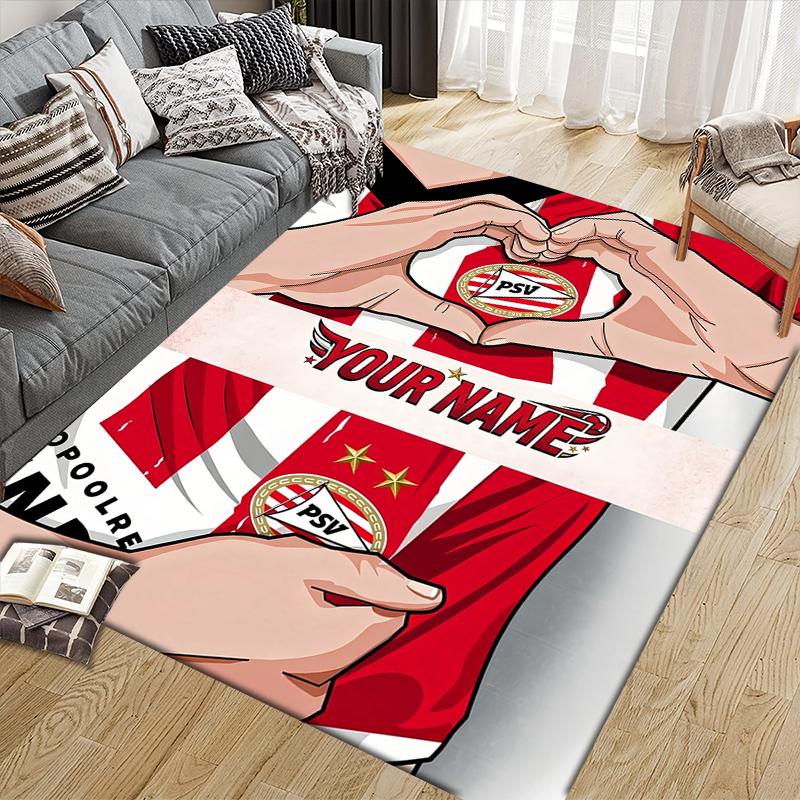 Custom Name,PSV Eindhoven Home Sofa Decoration for Living Room & Bedroom, Non‑Slip Play Flannel Floor Mat for Game Room
