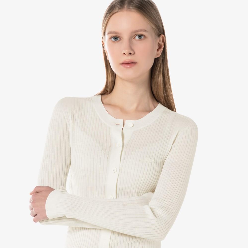 Lacoste Women's Slim Fit Rib Knit Crew Neck Cardigan AF2560-54N70V