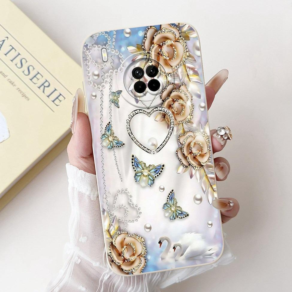 For Huawei Y9A Case Cover Luxury Fashion Flowers Kawaii Cute Cat Shockproof Phone Case For Huawei FRL-22 FRL-23 FRL-L22 FRL-L23