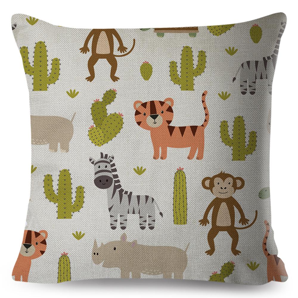 Scandinavian Style Cushion Cover Hand Drawn Cactus Floral Design Soft Square Pillow Gift Home Decor Xcm