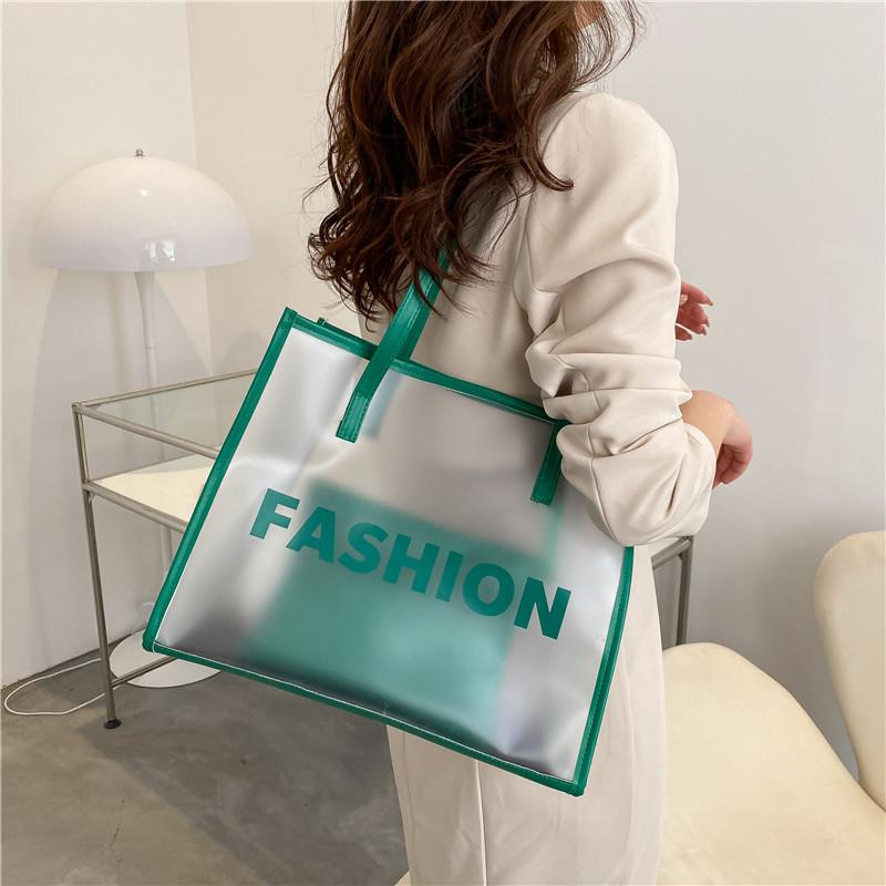 Fashion Capacity Large Transparent Pvc Tote Bag With Splice Details For Daily