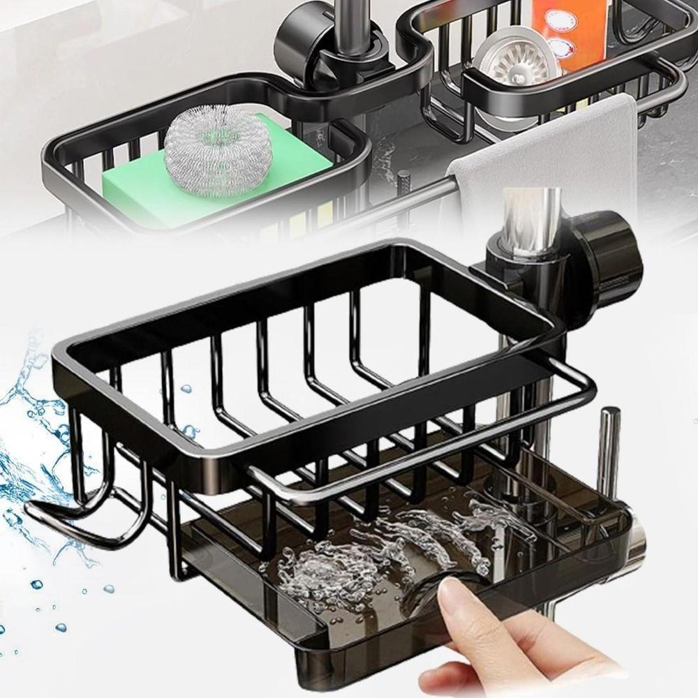 Odnímatelný držák na houbičku na nádobí Vesmírný hliník Odkapávač na dřez Závěsný odkapávač na baterii Mýdlo